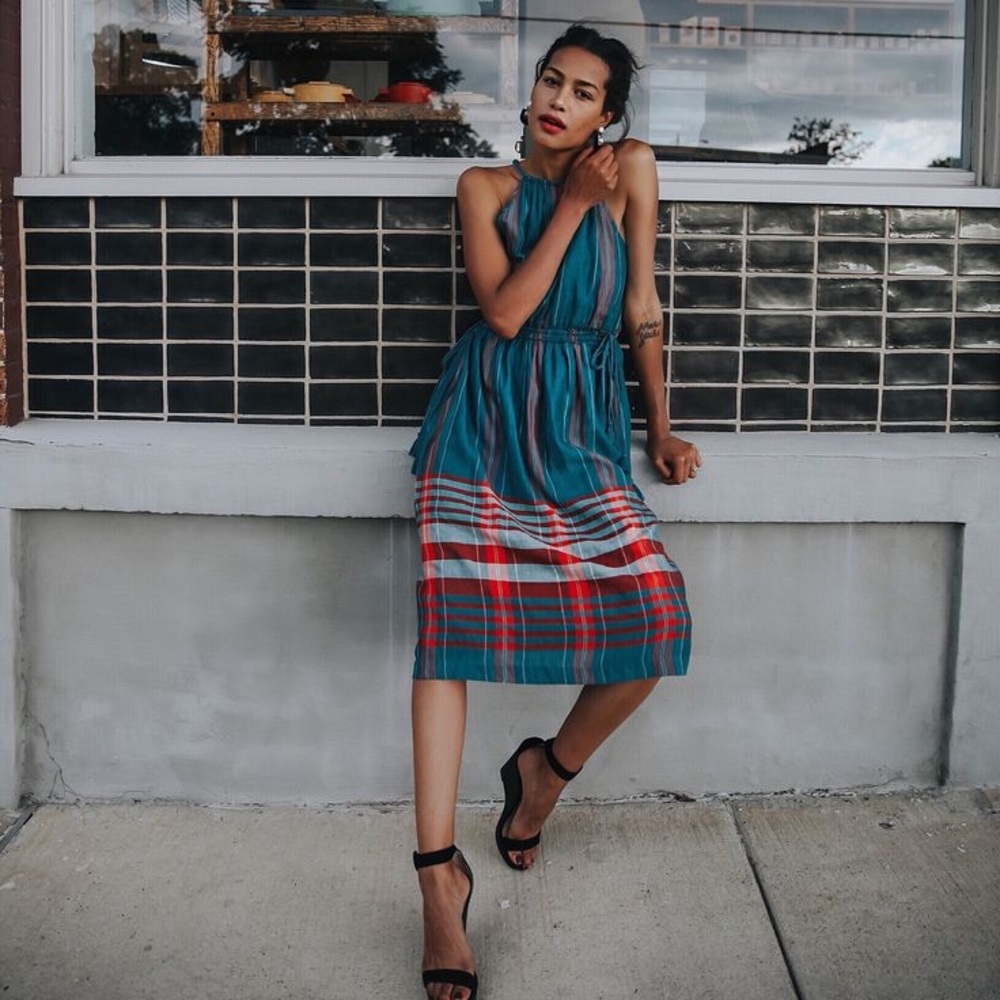 Ann Taylor Teal and Red Plaid Halter Dress